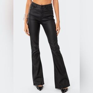Edikted Luna Faux Leather Flare Jeans